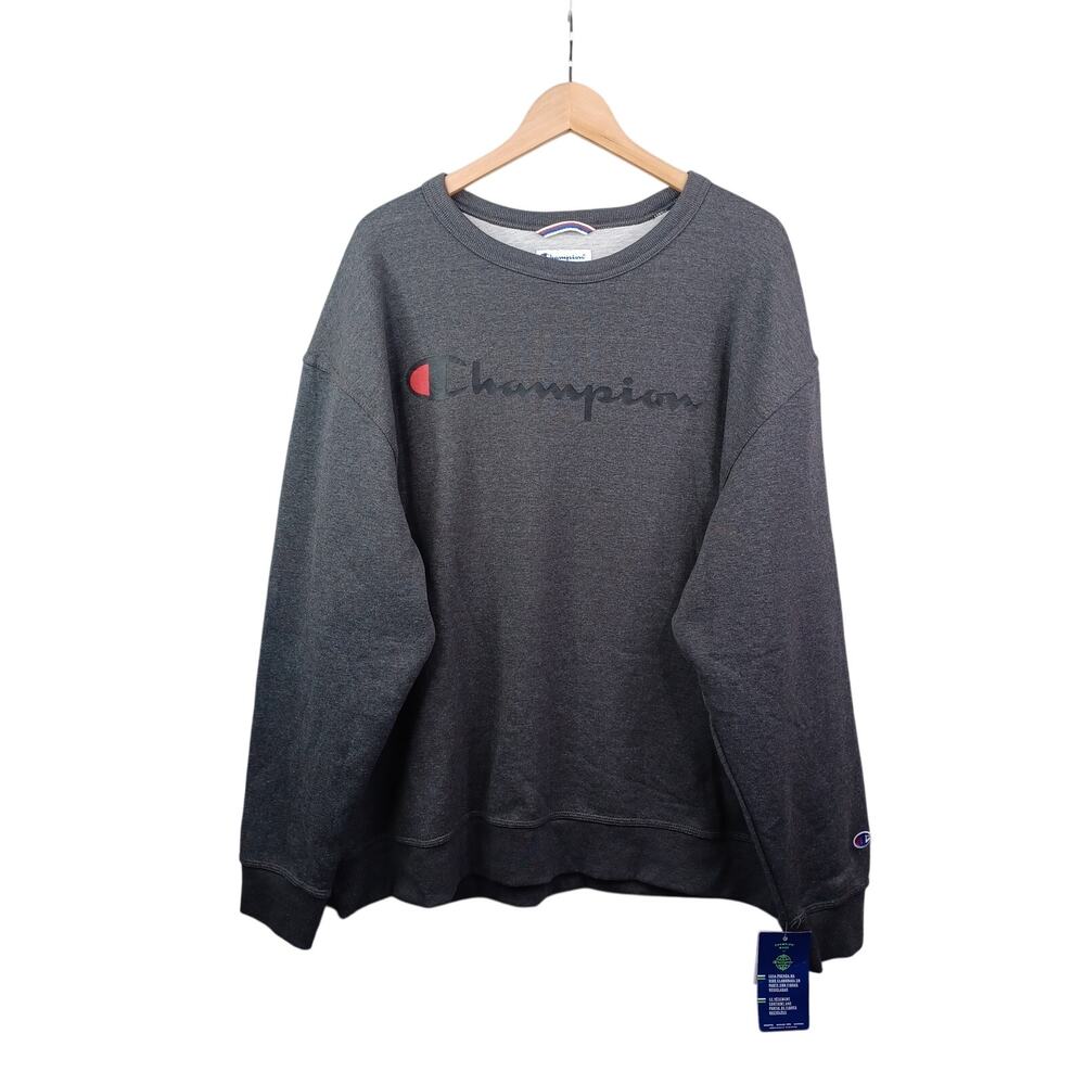Champion Mens 2XL Powerblend Graphic Script Logo Sweatshirt Gray Crew Y06794